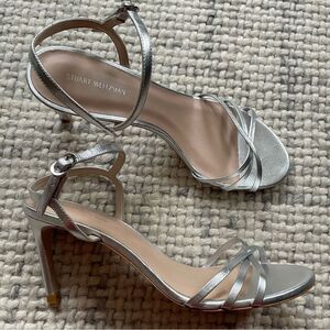 NEW Stuart Weitzman Silver Leather Starla 80 Heels 9.5
